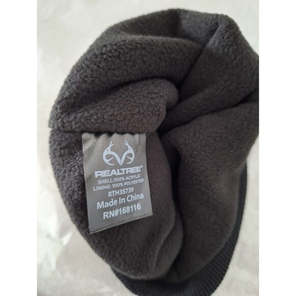 Mens‎ Real Tree Beanie Winter Hat, Leather Patch Black Hunting Fishing - Picture 4 of 5